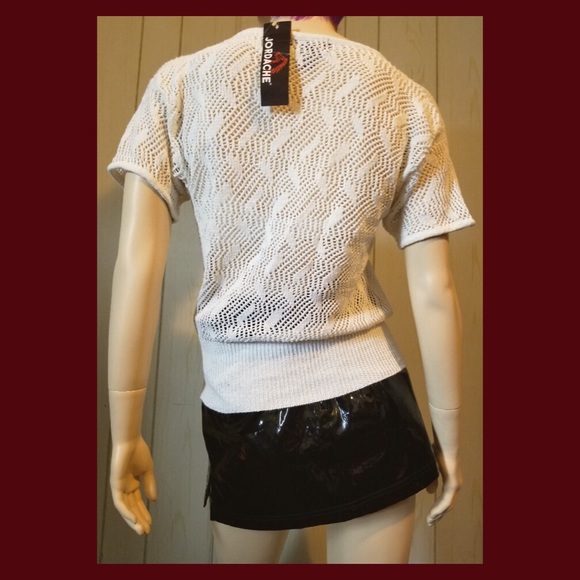 NWT VTG 80s JORDACHE White Crochet Knit Sweater - Picture 4 of 6